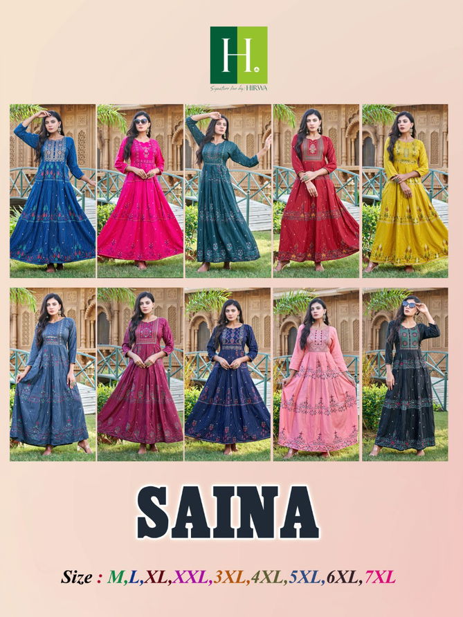 Hirwa Saina Heavy Festive Wear Wholesale Anarkali Kurtis Catalog